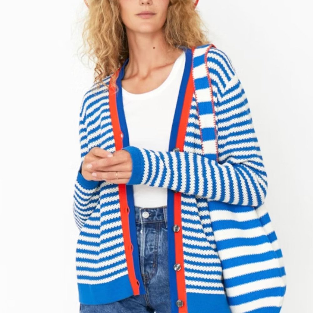 The Raven Sweater in Royal and Cream (Kule) (Cardigan) - Size S